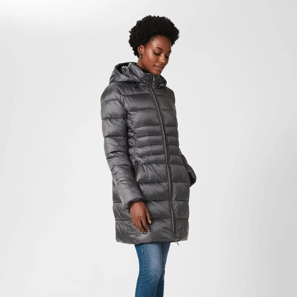 Andrew Marc Women's Duck Down Hooded Puffer Coat 3/4 Jacket Size XL Gray - Picture 1 of 13